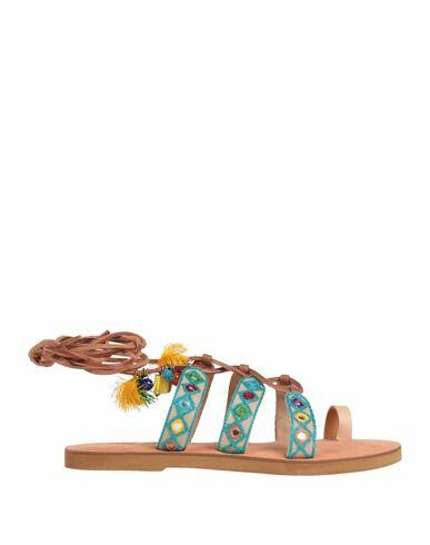 Coral Blue Woman Thong sandal Turquoise Textile fibers, Leather Cover