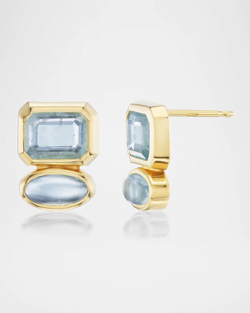 Sheryl Lowe 14K Gold Two-Stone Stud Earrings with Mint Tourmaline and Aquamarine Cover