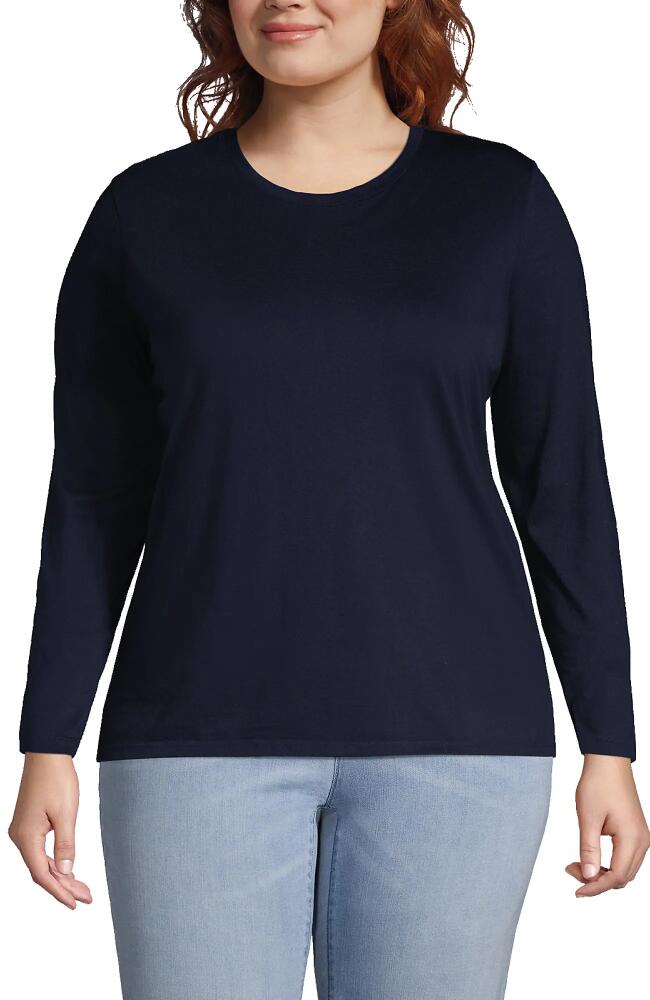 Lands' End Plus Size Relaxed Supima Cotton Long Sleeve Crew Neck T-Shirt in Radiant Navy Cover