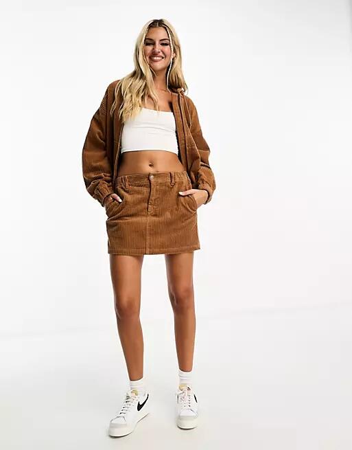 ASOS DESIGN cord pull on mini skirt in ginger - part of a set-Brown Cover