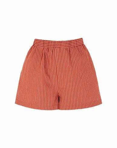 8 By Yoox Striped Viscose High-waist Pull-on Short Woman Shorts & Bermuda Shorts Brick red Viscose, Polyester Cover