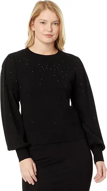 DKNY Long Sleeve Crew Neck Mini Sequin Sweater (Black) Women's Clothing Cover