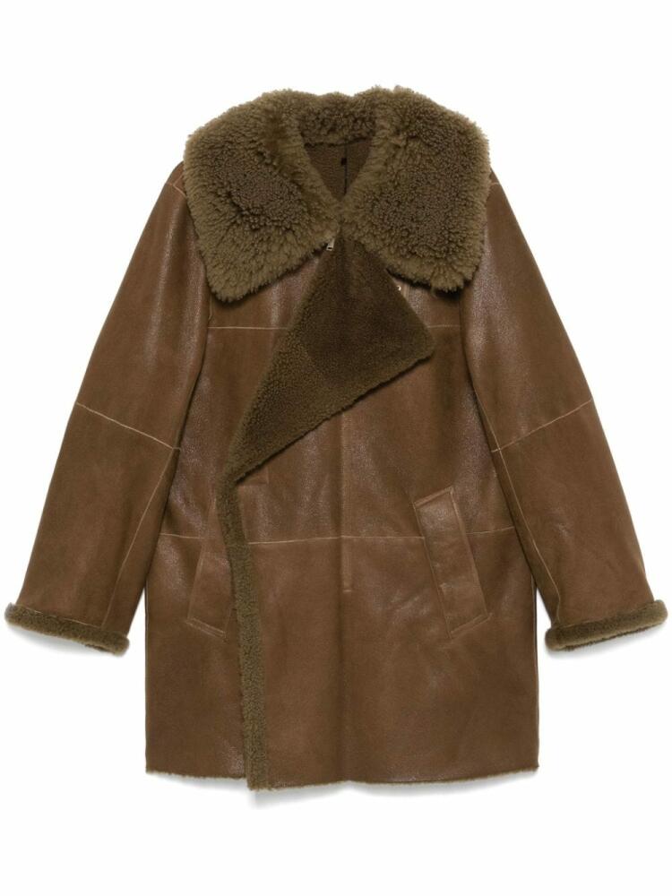 LEMAIRE asymmetric shearling coat - Brown Cover