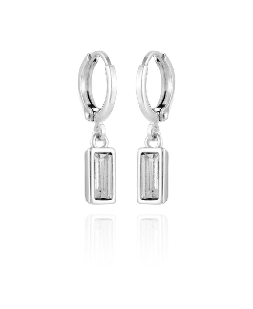 Vince Camuto Silver-Tone Rectangular Glass Stone Dangle Huggie Hoop Earrings - Silver Cover