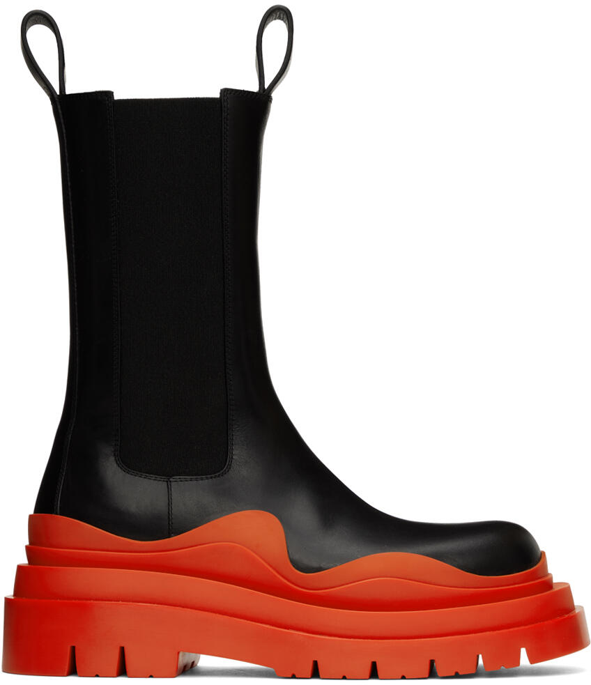 Bottega Veneta Black & Orange Tire Chelsea Boots Cover