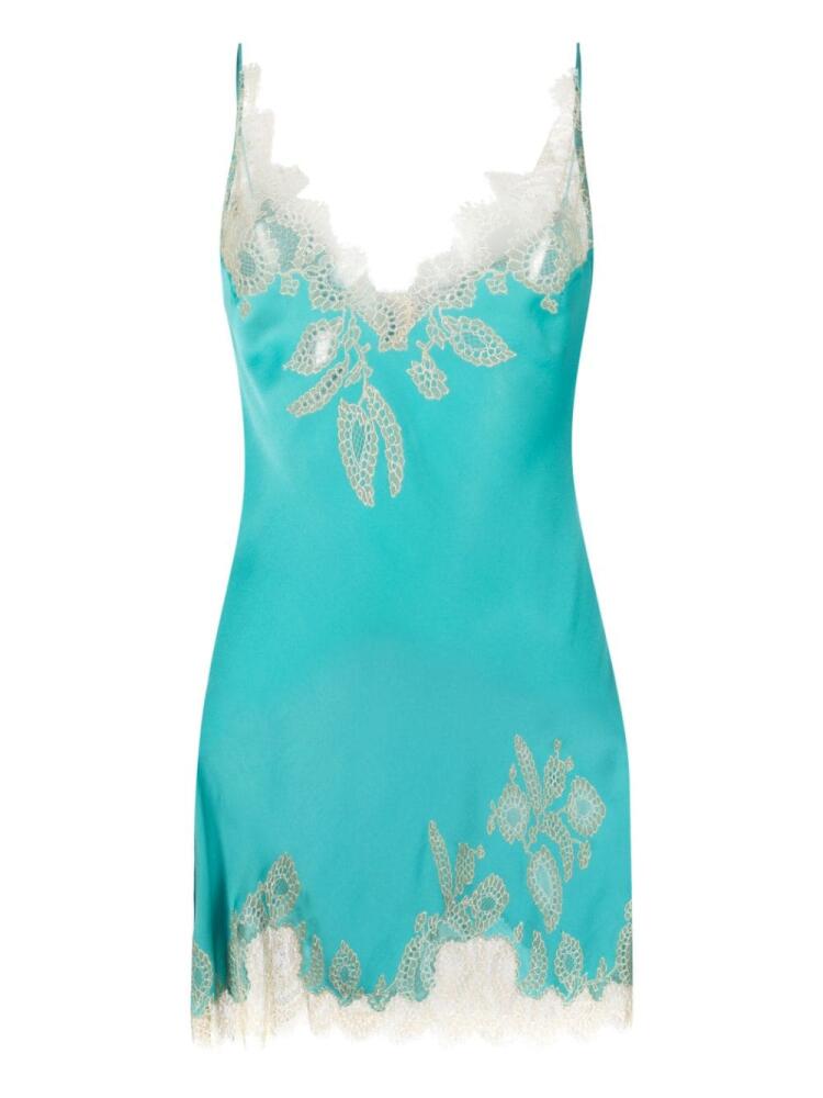 Carine Gilson Calais-Caudry lace-trim silk slip dress - Blue Cover