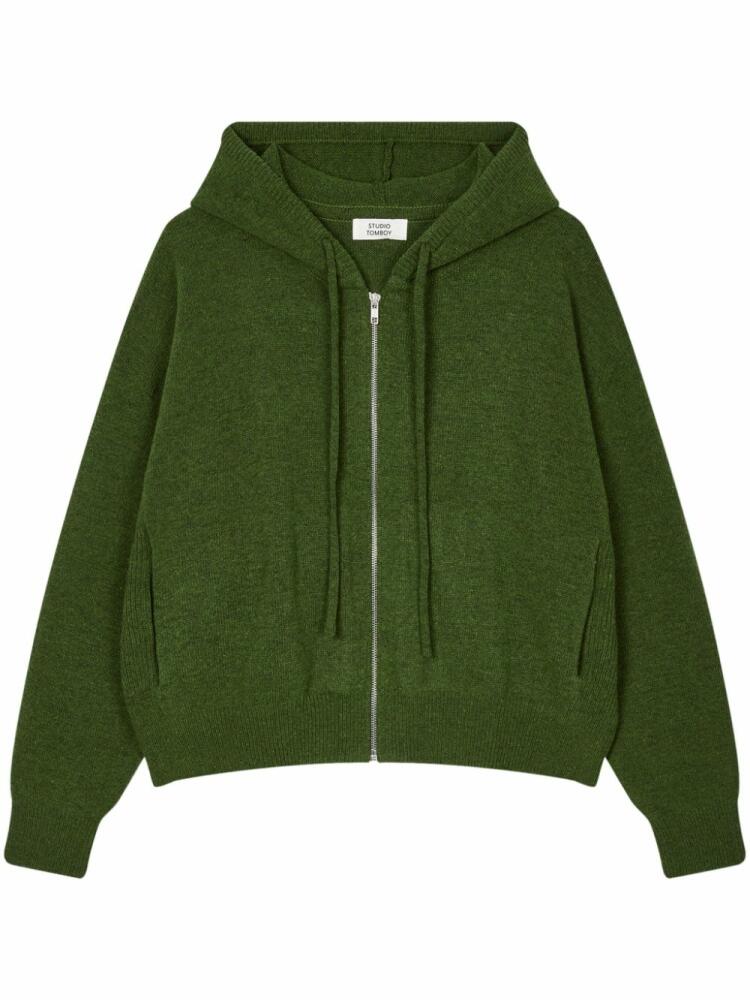 STUDIO TOMBOY logo-lettering hooded cardigan - Green Cover