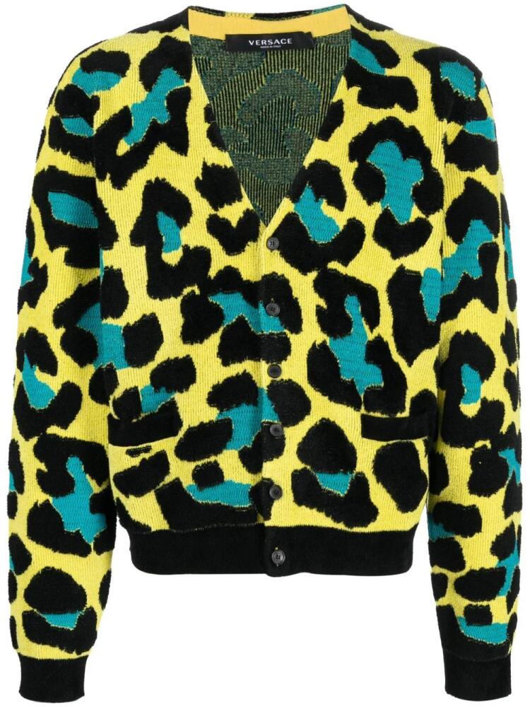 Versace leopard-print V-neck cardigan - Black Cover