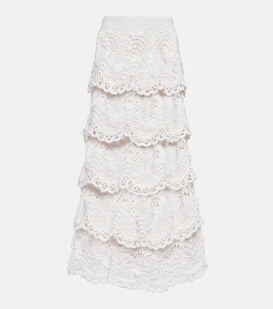 Oscar de la Renta Tiered crochet cotton midi skirt Cover