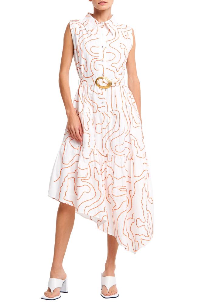 CIEBON Colleen Embroidered Belted Midi Shirtdress in White Cover