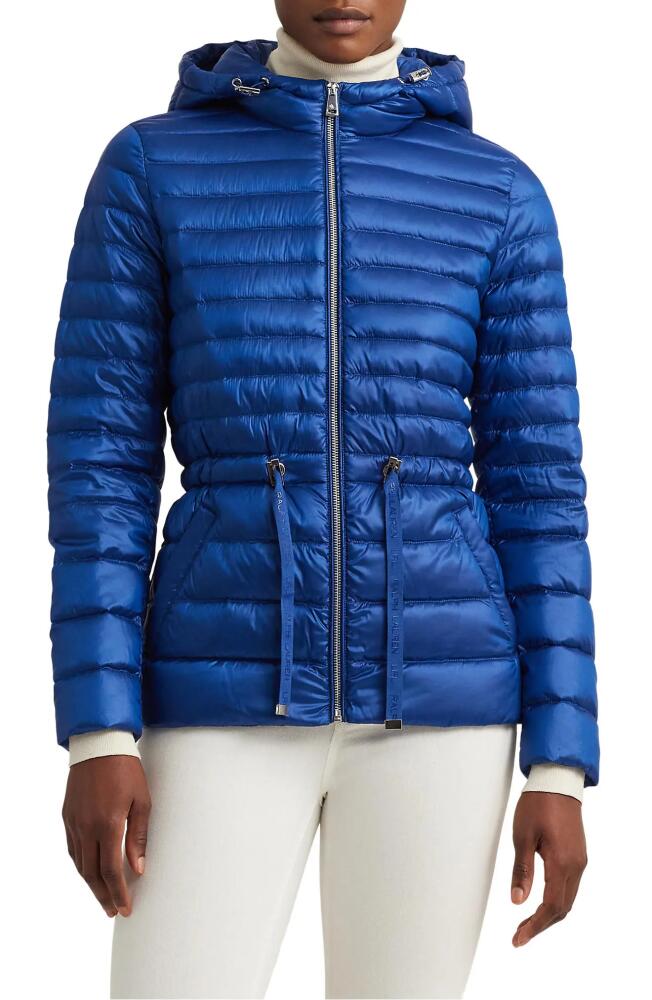 Lauren Ralph Lauren Logo Tape Detail Hooded Down Puffer Jacket in Indigo Sail Cover