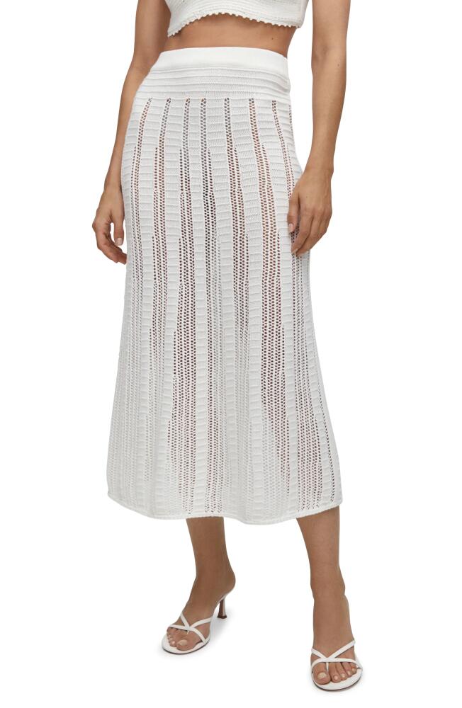 MANGO Openwork Stitch Midi Sweater Skirt in White Cover