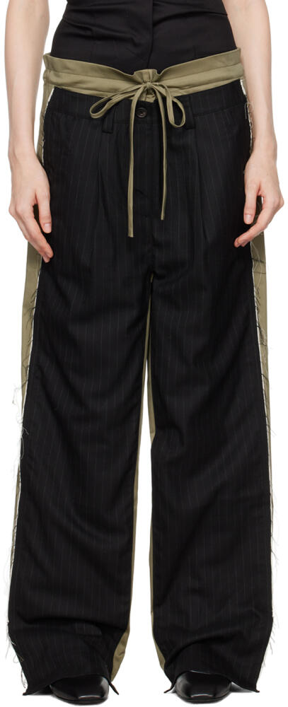 OPEN YY Khaki & Black Front Stripe Layered Trousers Cover