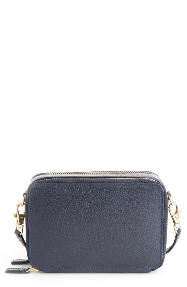 ROYCE New York Personalized Leather Crossbody Camera Bag in Navy Blue- Gold Foil Cover