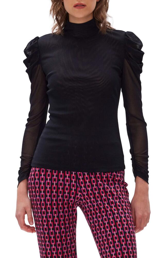 Diane von Furstenberg Remy Mesh Puff Sleeve Blouse in Black Cover