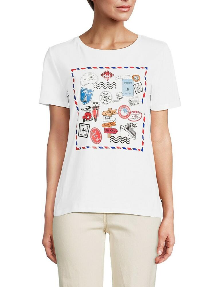 Karl Lagerfeld Paris Women's Postcard Whimsy Graphic Tee - White Cover