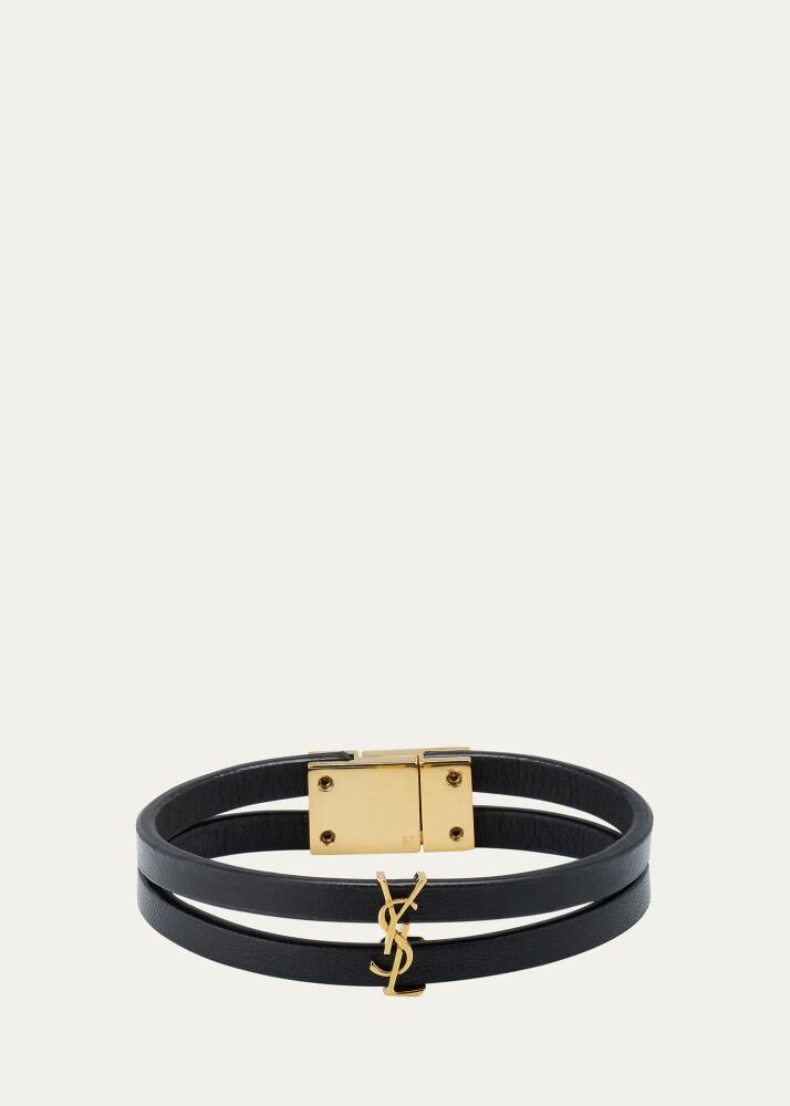 Saint Laurent Two-Row Leather Logo Bracelet Cover