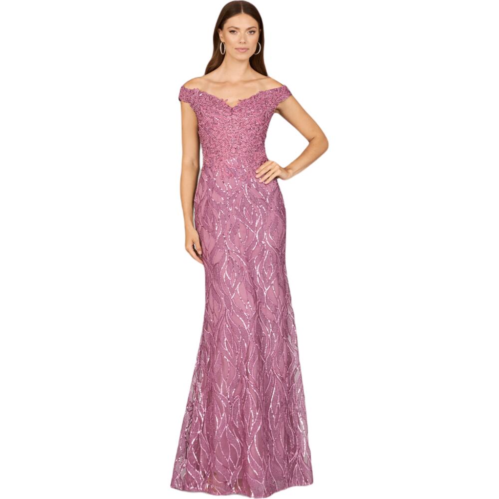 LARA New York Off Shoulder, Mermaid Lace Gown in Rose Cover