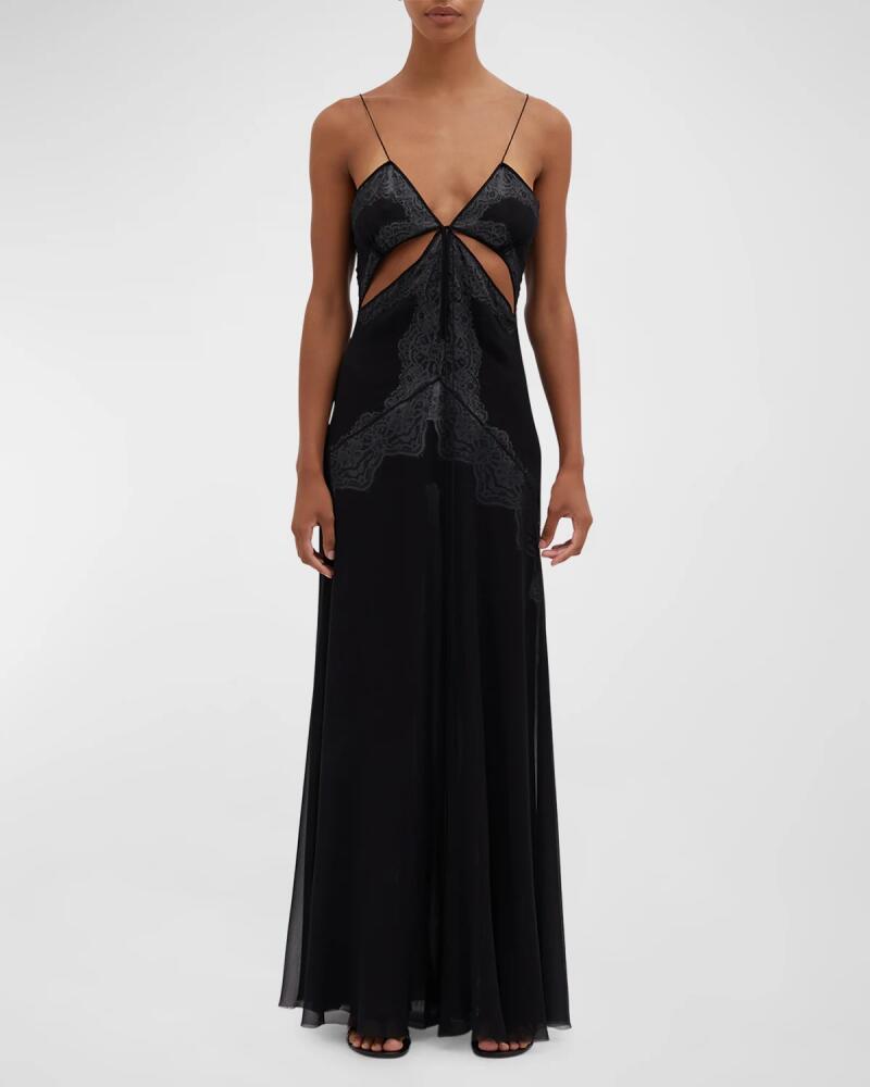 Christopher Esber Encased Lace Cutout Silk Cami Gown Cover