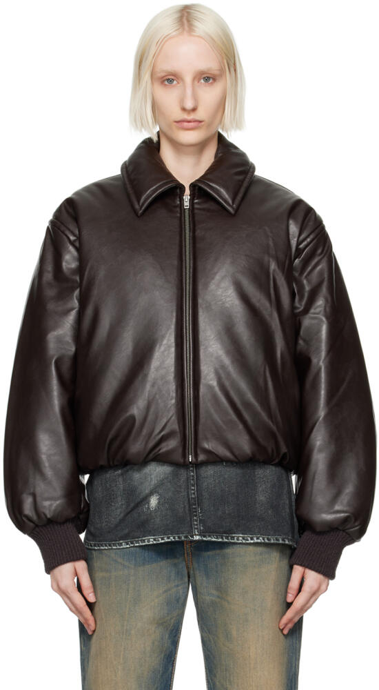 Acne Studios Brown Coated Faux-Leather Bomber Jacket Cover