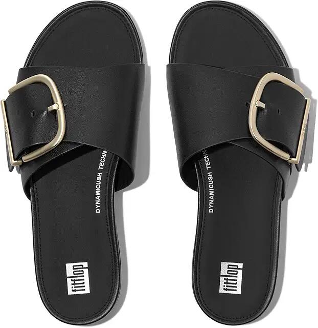 FitFlop Gracie Maxi-Buckle Leather Slides (Black) Women's Sandals Cover