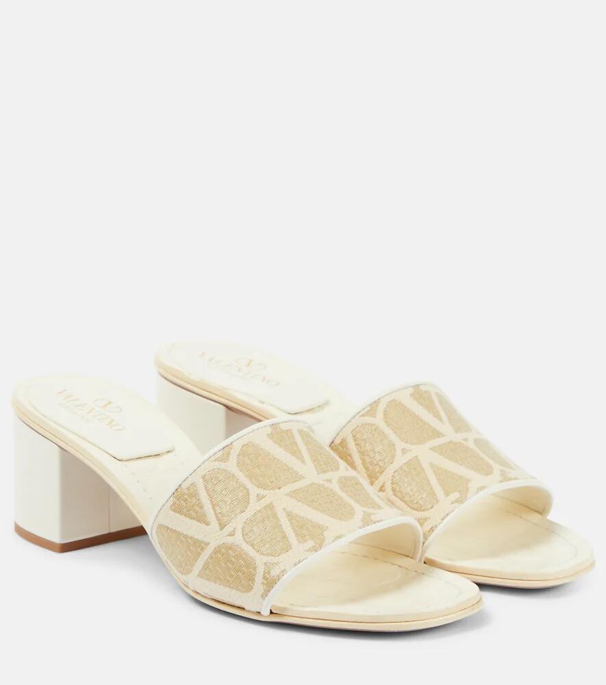 Valentino Garavani Toile Iconographe 50 raffia-trimmed mules Cover