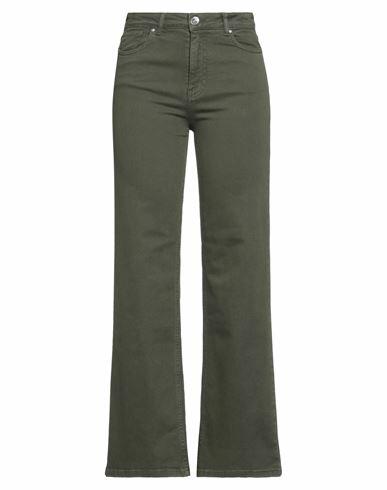 Take-two Woman Pants Military green Cotton, Elastane Cover