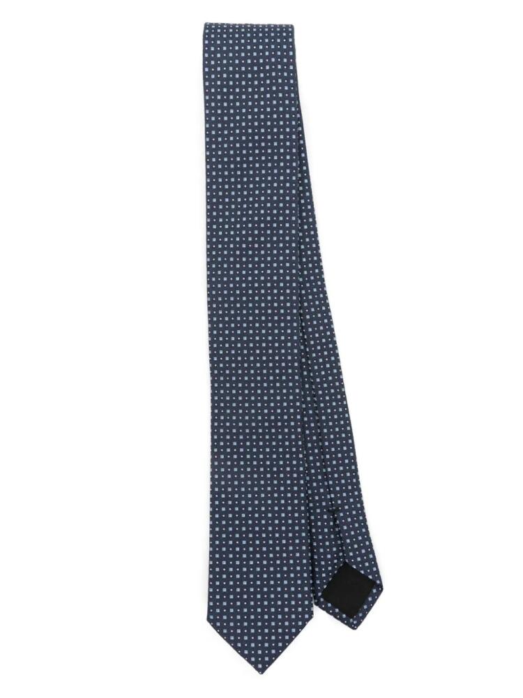 BOSS geometric-pattern tie - Blue Cover