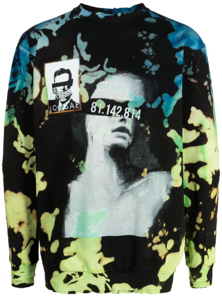 Stain Shade bleached-effect graphic-print cotton sweatshirt - Black Cover