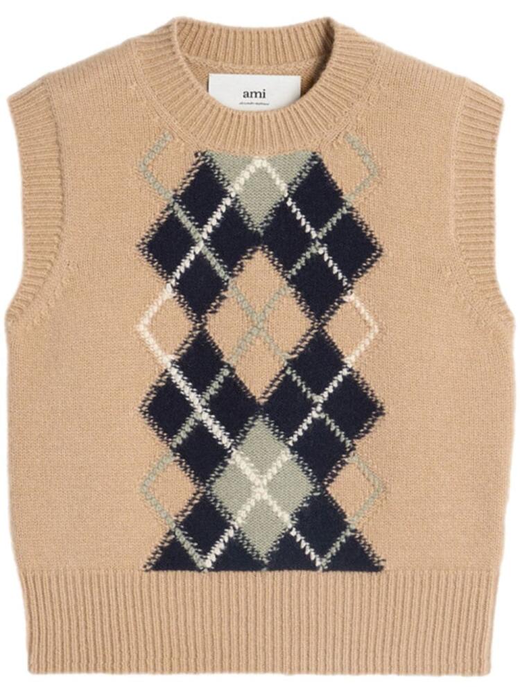 AMI Paris check-pattern wool-blend vest - Neutrals Cover