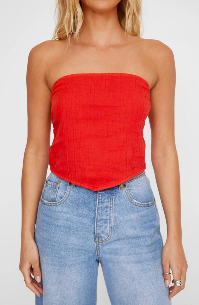 NASTY GAL Casual Triangle Hem Tie Back Strapless Top in Red Cover