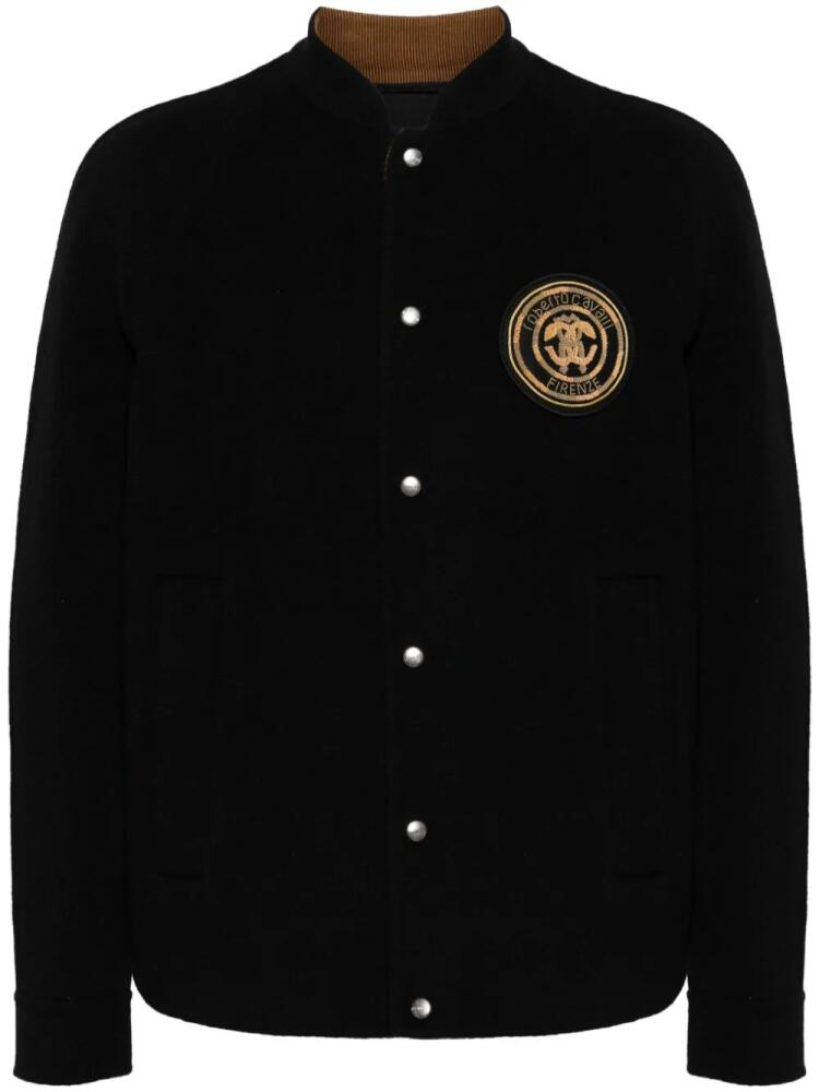 Roberto Cavalli logo-embroidered wool bomber jacket - Black Cover