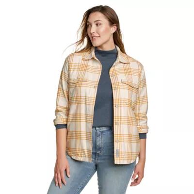 Eddie Bauer Women's Eddie's Favorite Flannel Faux Shearling-Lined Shirt Jacket Cover