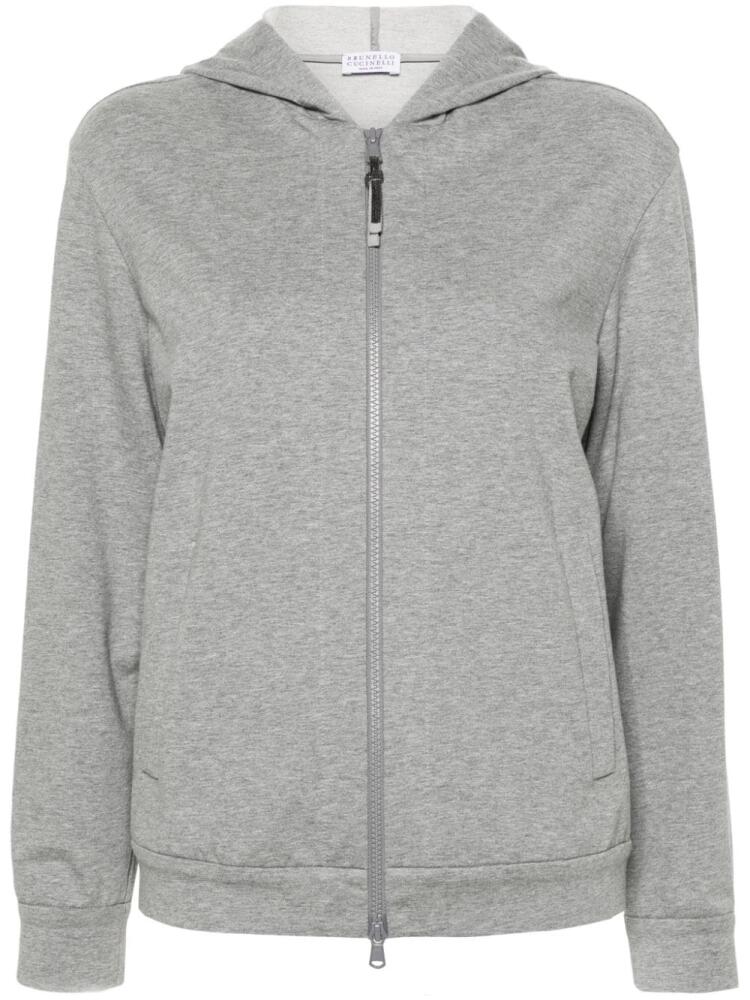 Brunello Cucinelli mélange-effect zipped-up hoodie - Grey Cover