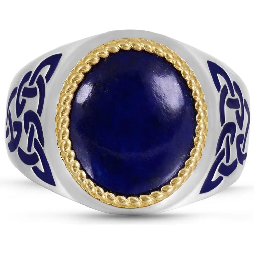 LuvMyJewelry Lapis Lazuli Sterling Silver Men Signet Ring With Enamel in Blue Cover