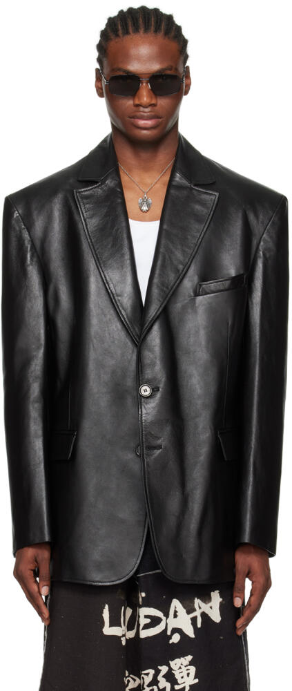 LU'U DAN Black Oversized Tailored Leather Jacket Cover