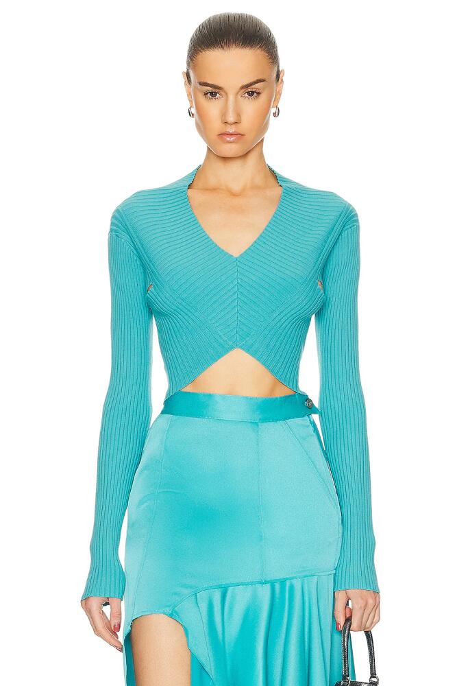 RTA Long Sleeve Cropped Knit Top in Teal Cover