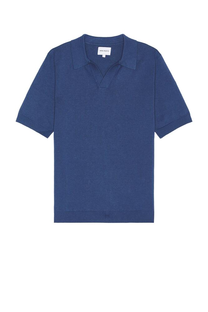 Norse Projects Leif Cotton Linen Polo in Blue Cover