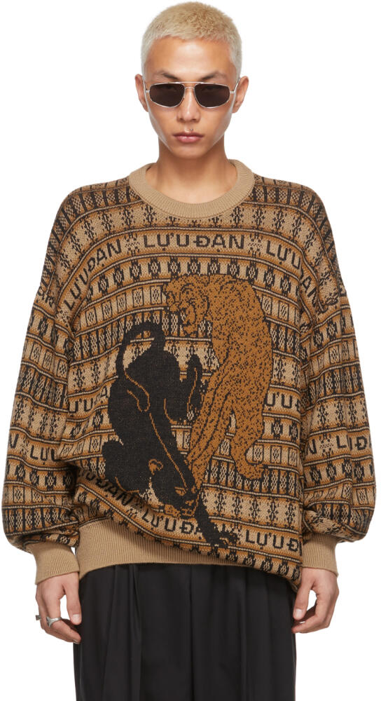 LU'U DAN SSENSE Exclusive Tan & Black Jacquard Leopards Sweater Cover