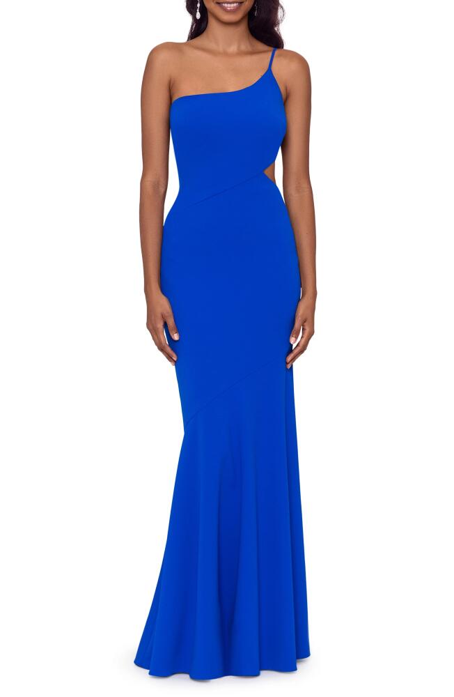 Betsy & Adam Cutout One-Shoulder Crepe Gown in New Cobalt Cover