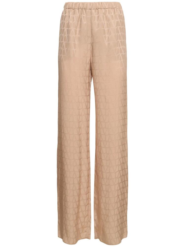 VALENTINO Silk Jacquard Logo Straight Pants Cover