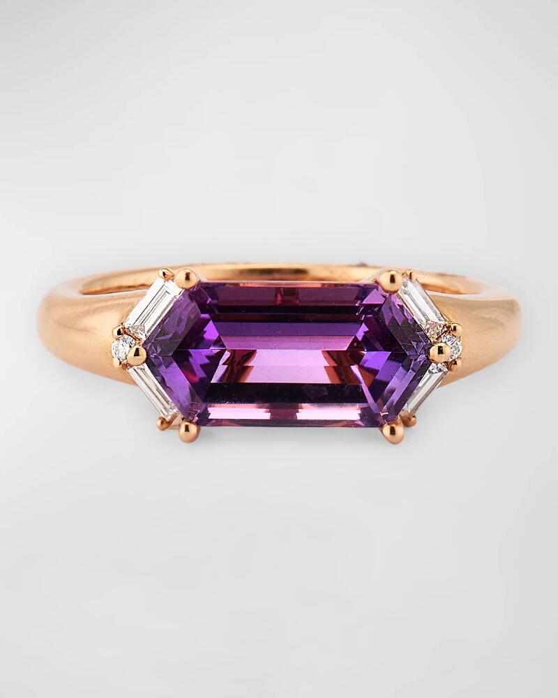 Lisa Nik Rocks 18K Rose Gold Hexagonal Amethyst and Diamond Ring, Size 6 Cover