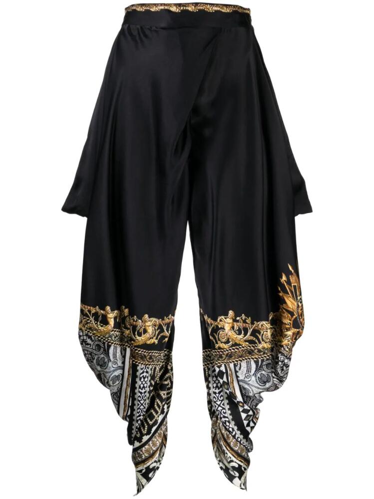 Camilla graphic-print draped silk trousers - Black Cover