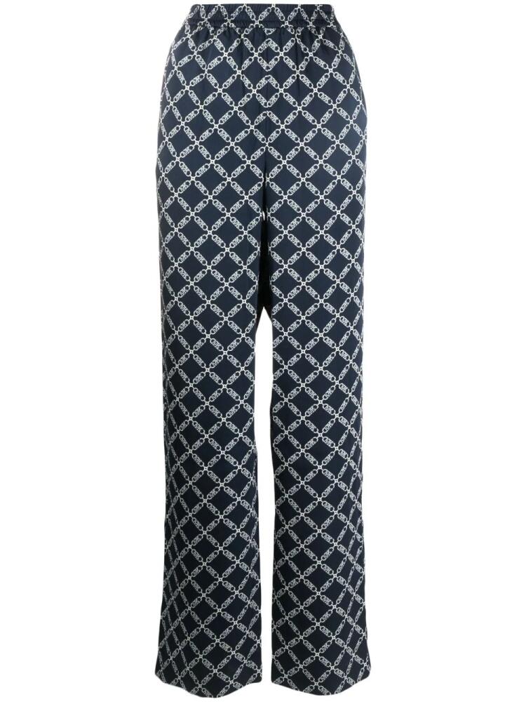 Michael Michael Kors Empire-print satin straight-leg trousers - Blue Cover