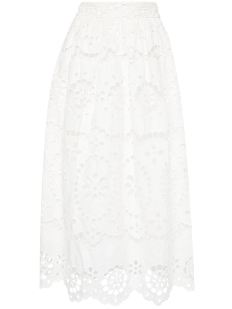 ZIMMERMANN Lexi embroidered linen midi skirt - White Cover