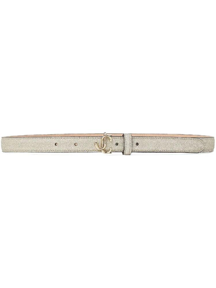 Jimmy Choo Helina logo-buckle glitter belt - Neutrals Cover