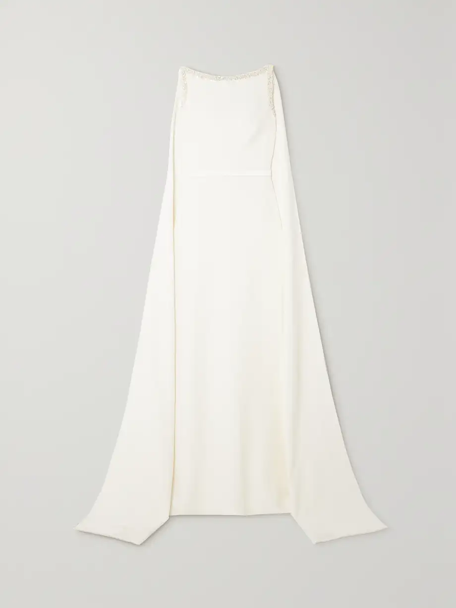 Safiyaa - Ginevra Cape-effect Embellished Stretch-crepe Gown - White Cover