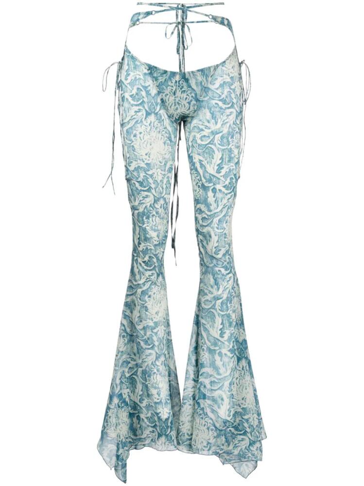 KNWLS Glimmer graphic-print flared trousers - Blue Cover