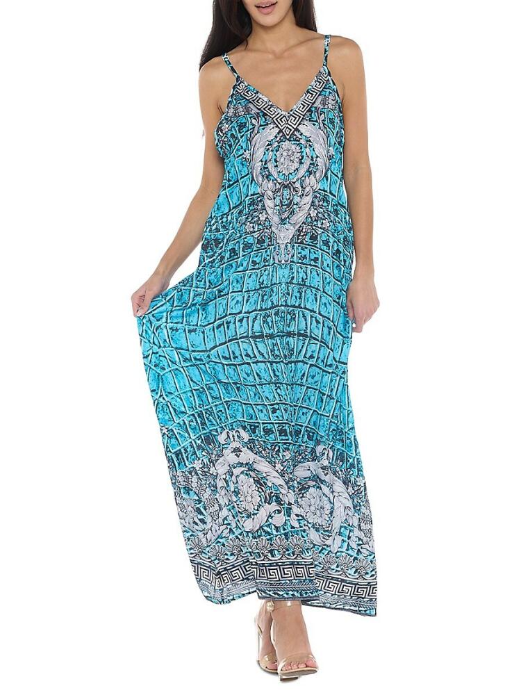 Ranee's Women's V Neck Maxi Shift Dress - Teal Blue Cover