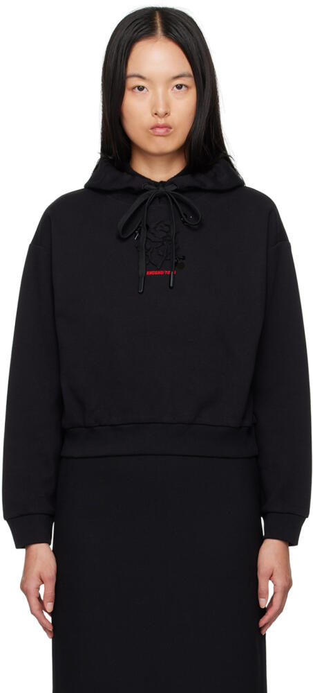 SHUSHU/TONG Black Embroidered-Logo Hoodie Cover